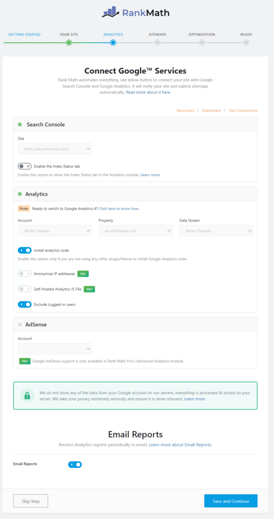 Google Analytics Connect With Rank Math