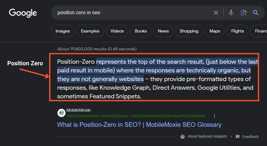 Position Zero In SEO - Example