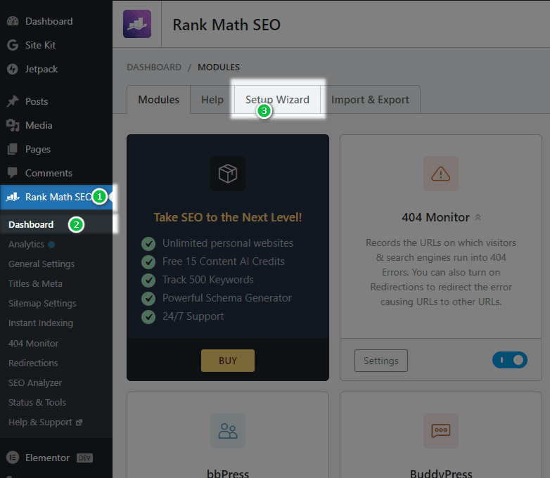 Rank Math SEO Wizard Setup