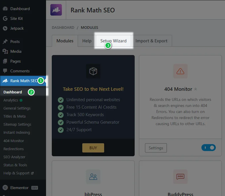 Rank Math SEO Wizard Setup