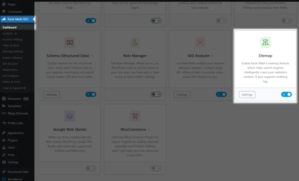 Rank Math XML sitemap Setup from plugin Dashboard