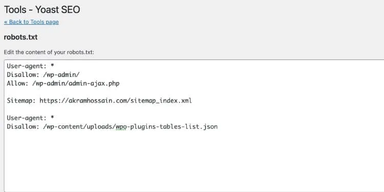Tools - Yoast SEO robots.txt file editor