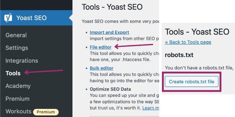 Yoast SEO robots.txt file setting