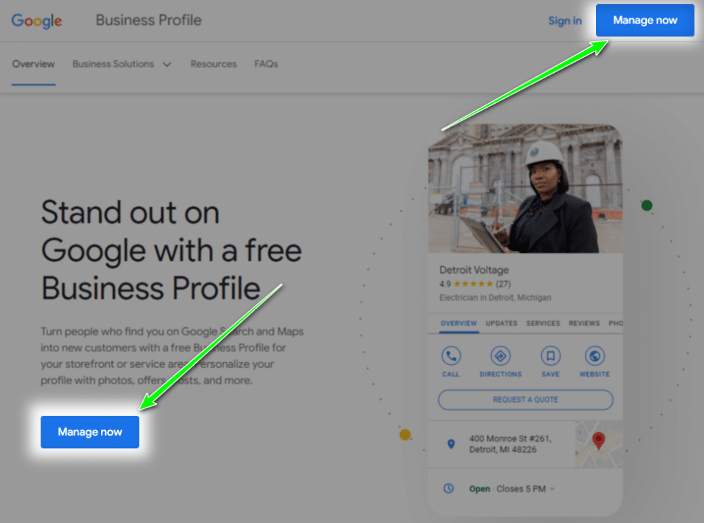 Google My Business Manage Now Button
