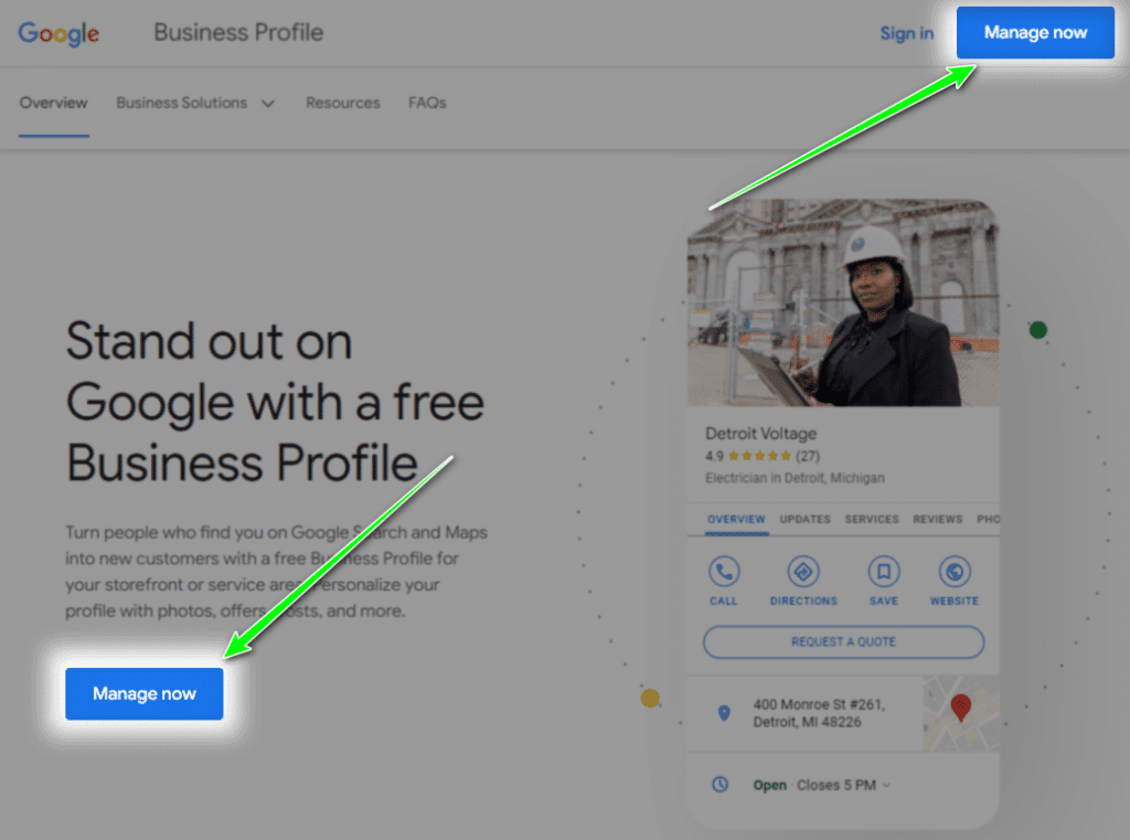 Google My Business Manage Now Button