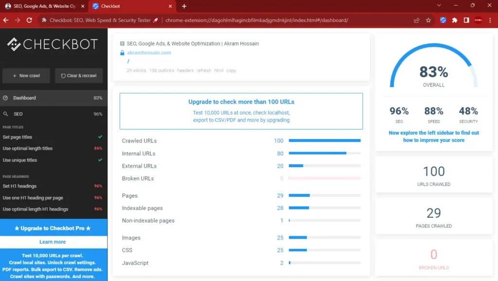 CheckBot SEO Audit result