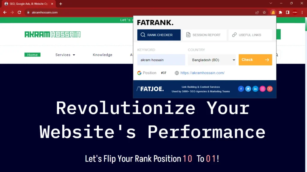 FATRANK SEO Extension results