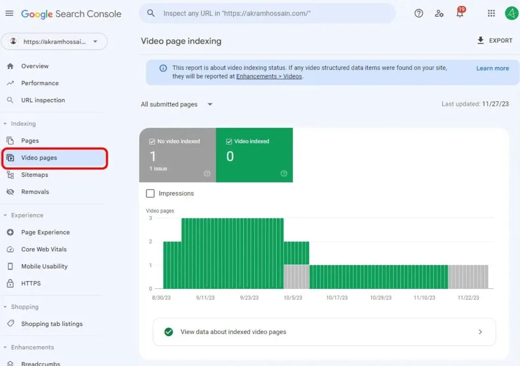 GSC Video Page Indexing Report