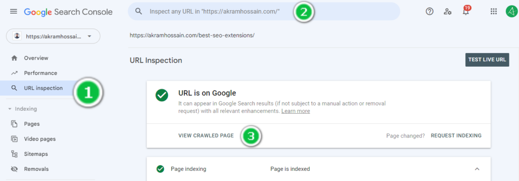 Google Search Console URL Inspection