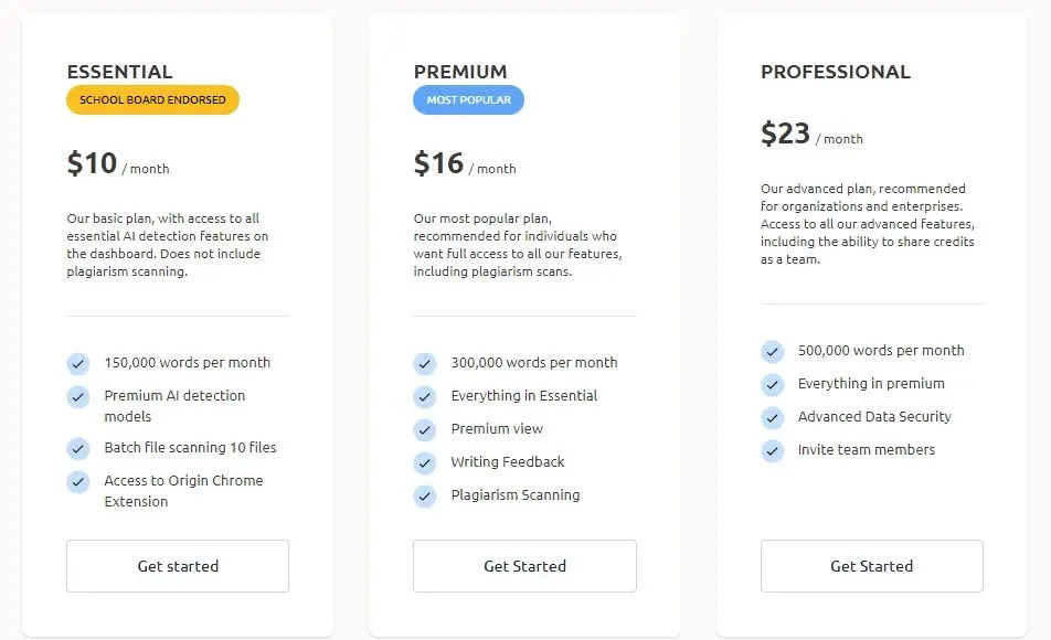 GPTZero Pricing Plans