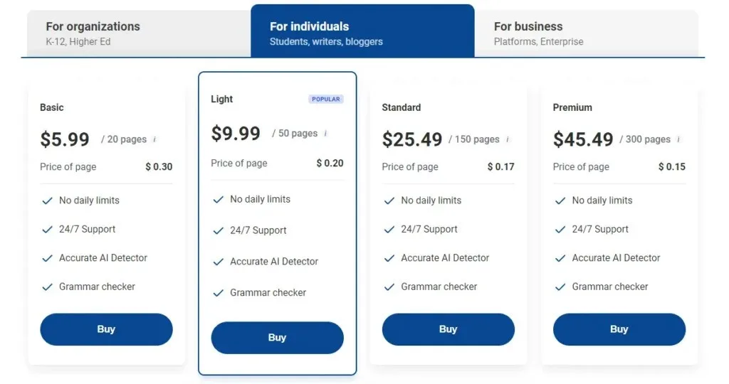 Plagiarismcheck Tool Pricing Plan