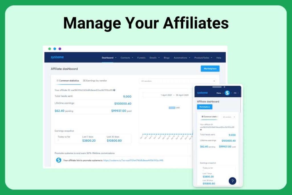 Manage your affiliates with systeme.io