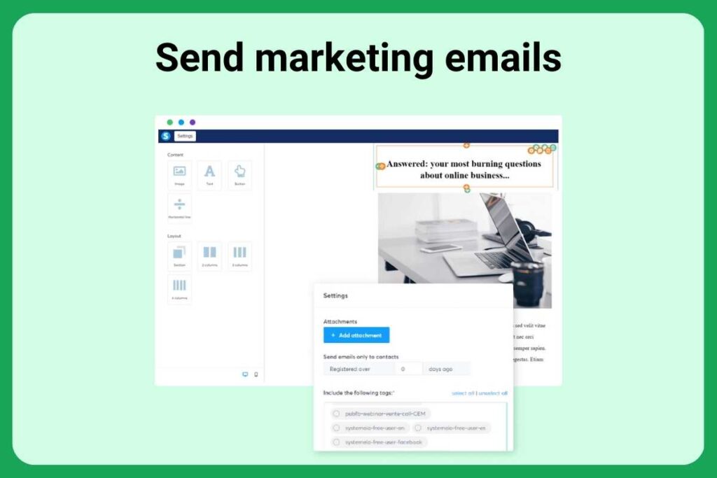 Send marketing emails using systeme.io