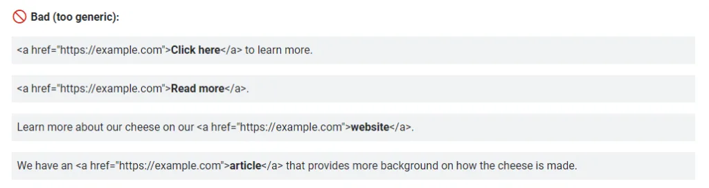 Anchor Text Generic Words example