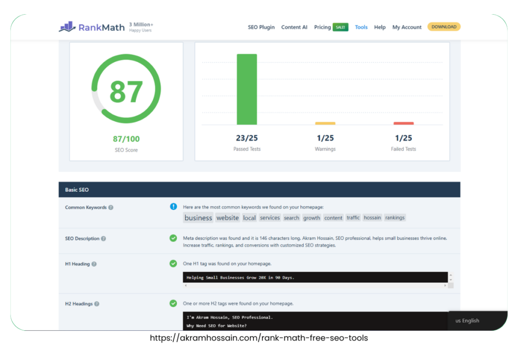 Rank Math SEO Plugin - Free SEO Analyzer Tool