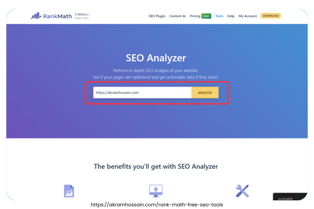 Rank Math SEO Plugin - Free SEO Analyzer Tool with Enter URL