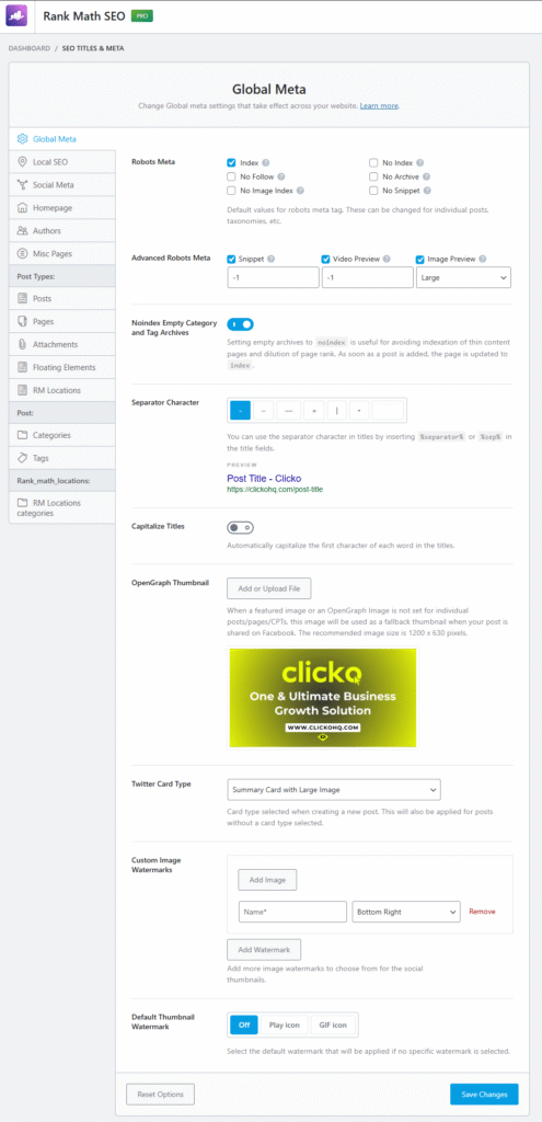 Clicko On-Page SEO Setup