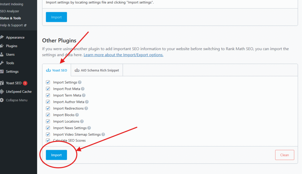 Import From Yoast SEO plugin's setting