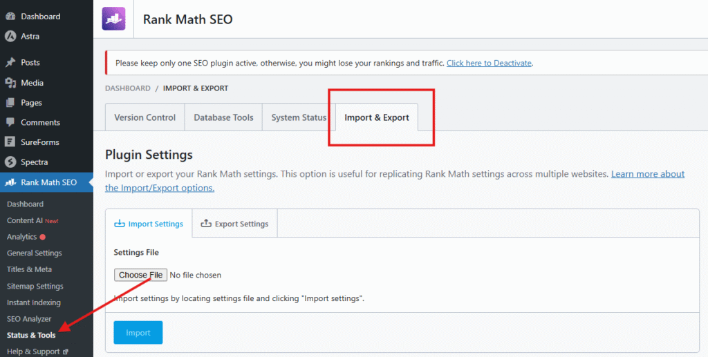 Rank Math Import Export from Other Plugin