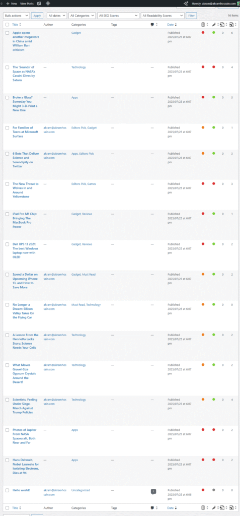Yoast SEO Status Posts