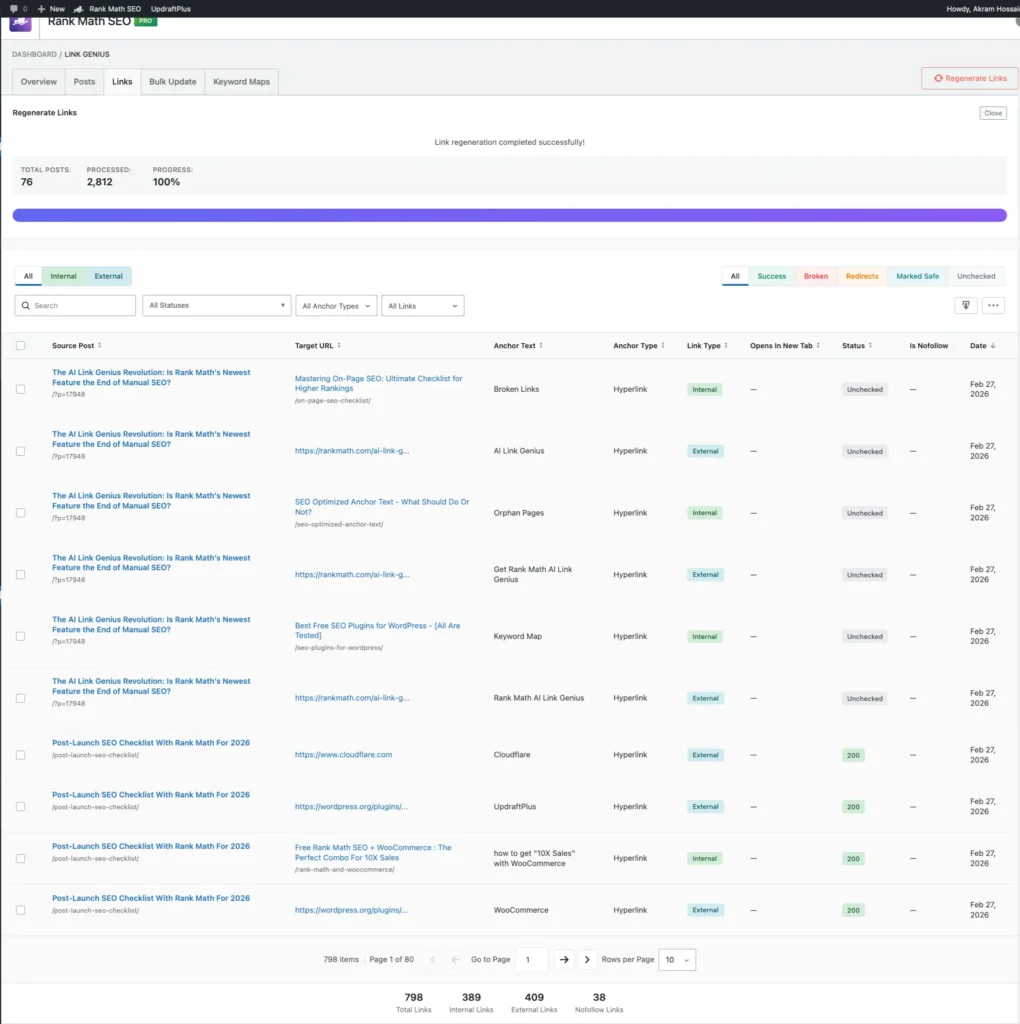 Rank Math AI Link Genius Links checking Feature Rank Math AI Link-Genius Links checking Feature