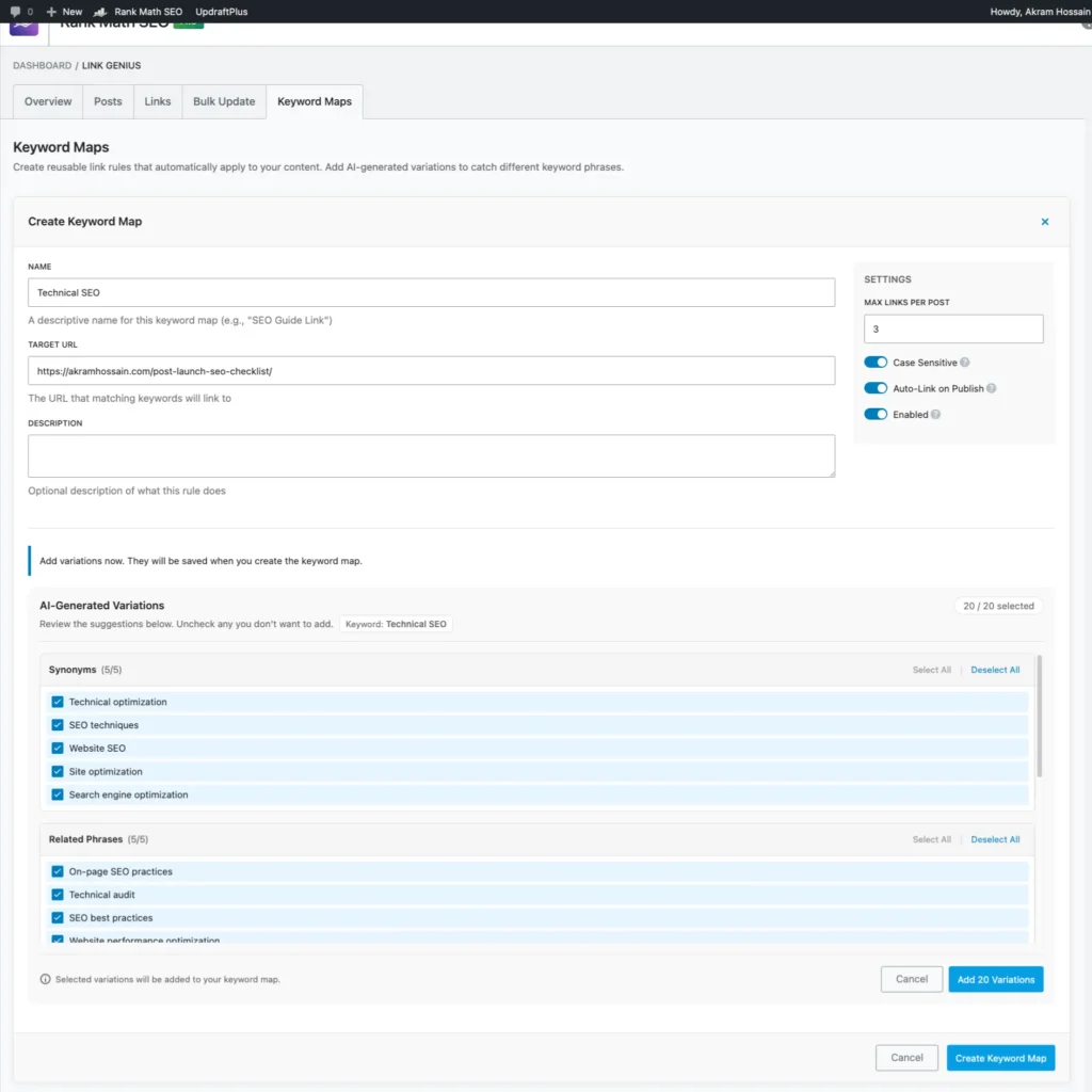 Rank Math link Genius Keyword Maps feature Rank Math link Genius Keyword Maps feature