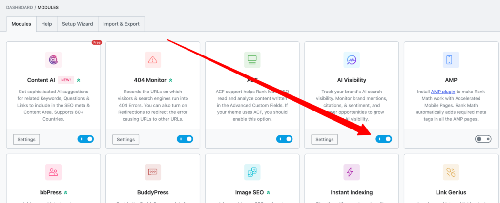 Rank Math AI Visibility Toggle Button on/off